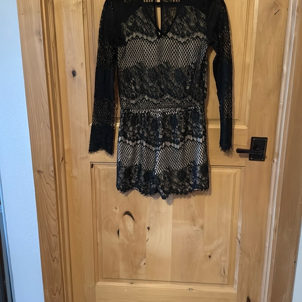 Chic Black Lace long sleeve romper